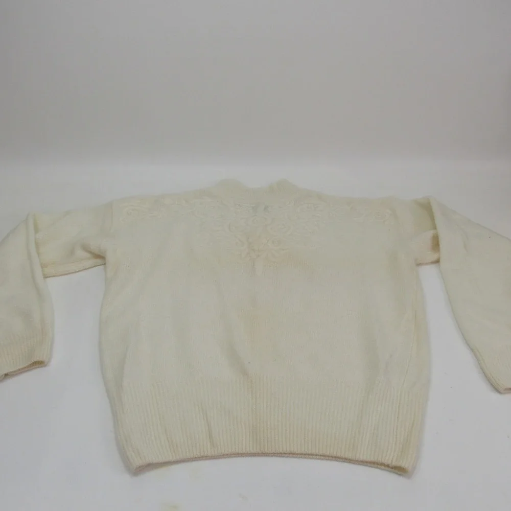 Nell Flowers Womens Angora‎ Lambswool Blend Sweater Cream Floral  - M